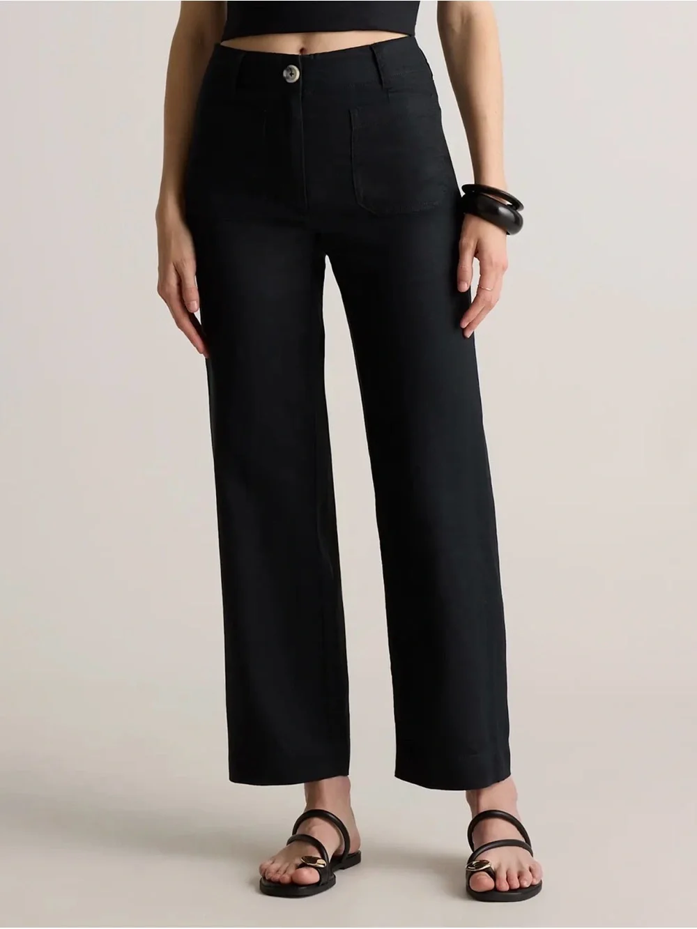 Quince European Linen Patch Pocket Pants in Black Size 16 28” inseam